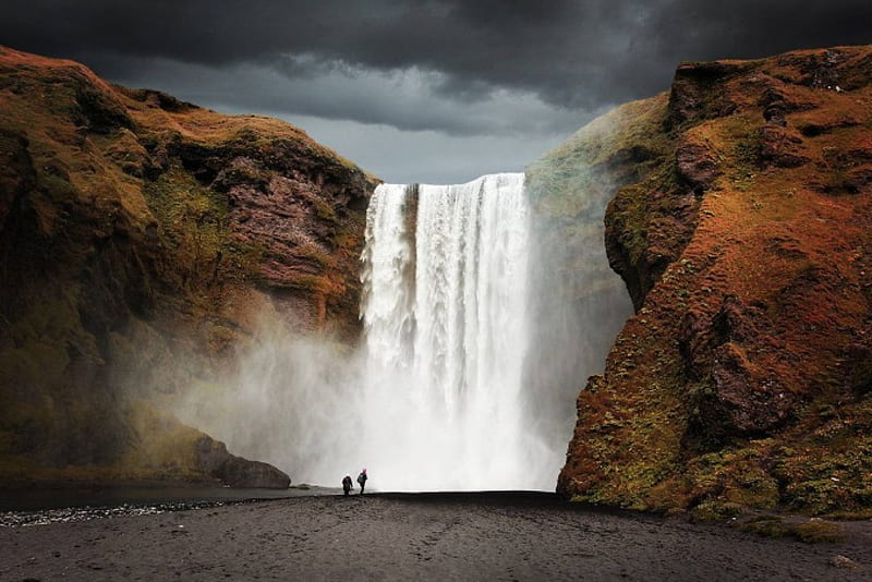 Skogafoss, Iceland, mountain, cool, waterfall, nature, fun, iceland, HD wallpaper