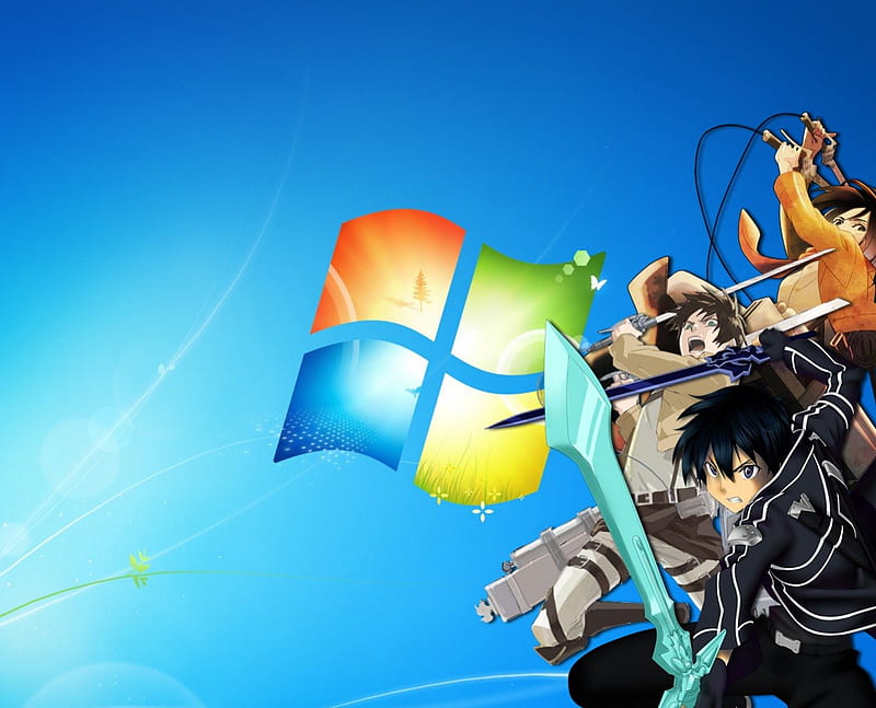 SAO and SNK! on your windows!, windows, Sword art online, background Shingeki no kyojin, HD wallpaper