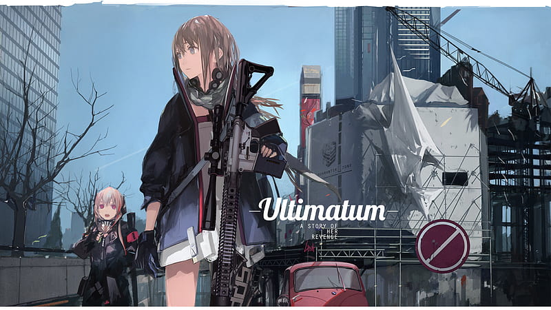 Girls Frontline Brown Hair Girl Holding Gun With Background Of Sky And Buildings Games, HD wallpaper