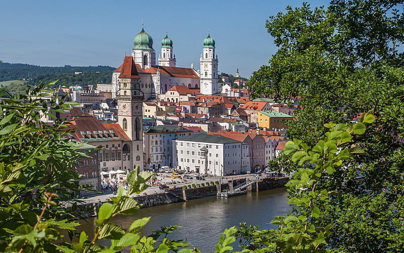 St Stephens Cathedral, Passau, Stephansdom, summer, landmark, Passau cityscape, Germany, HD wallpaper