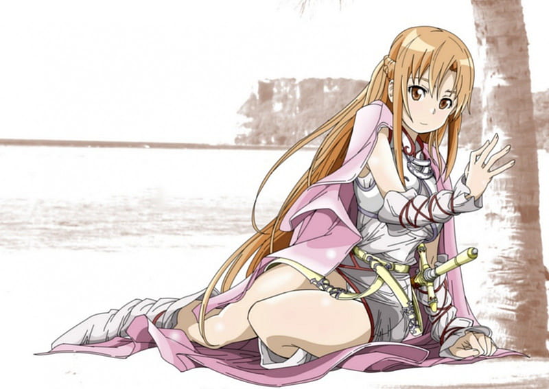 Yuuki Asuna, pretty, stunning, cg, pose, thigh highs, rapier, nice, anime, beauty, anime girl, weapon, sword, art, yuuki, skirt, panties, sexy, trees, cute, cool, digital, awesome, asuna, white, red, artistic, brown, boots, bonito, thighhighs, blade, hot, pink, outfit, amazing, brown hair, sword art online, brown eyes, sao, girl, uniform, katana, simple, sitting, HD wallpaper