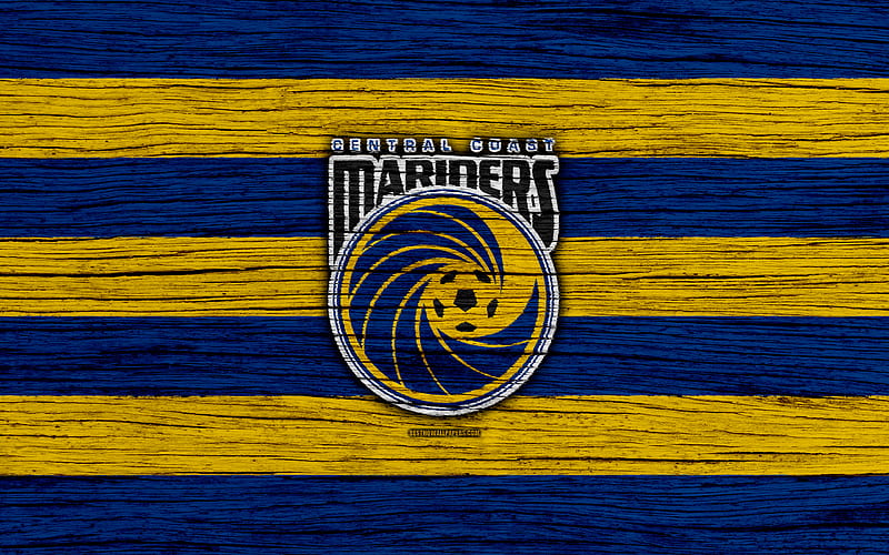 Central Coast Mariners FC soccer, A-League, football club, Australia, Central Coast Mariners, logo, wooden texture, FC Central Coast Mariners, HD wallpaper