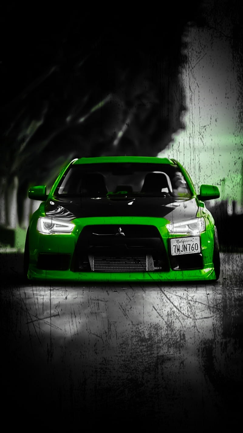 Green Lance Evo, car, lancer, HD phone wallpaper
