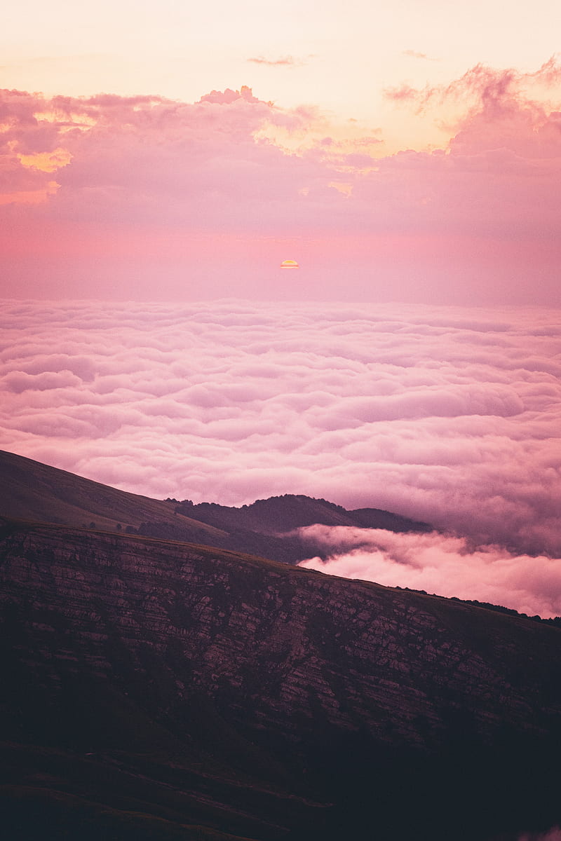 slope, hill, clouds, sunset, pink, HD phone wallpaper
