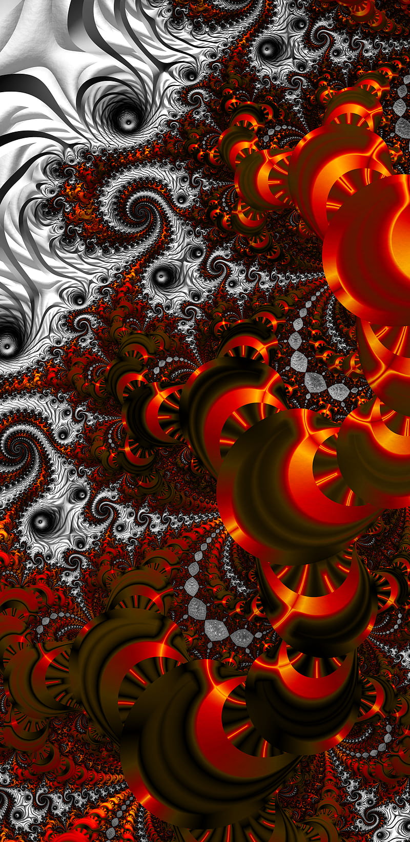 Fire and Ice, abstract, fractals, red, silver, HD phone wallpaper