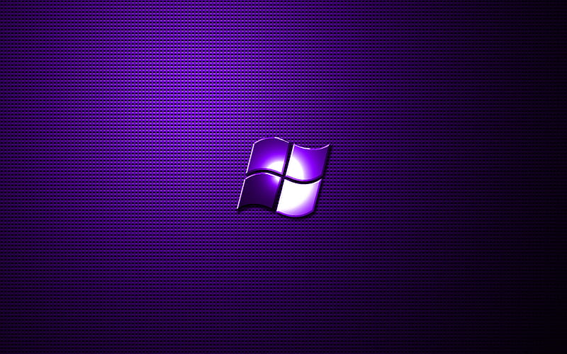 Windows violet logo, artwork, metal grid background, Windows logo, creative, Windows, Windows metal logo, HD wallpaper