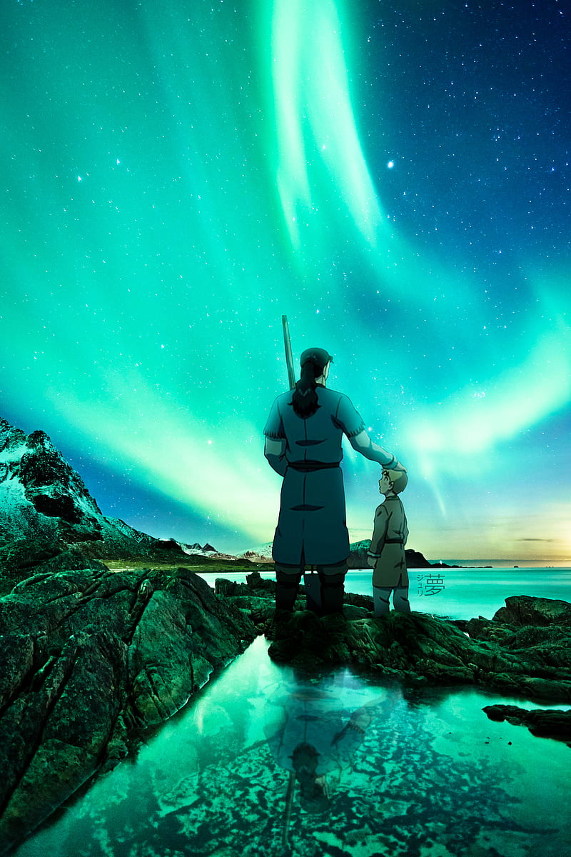 Thors and Thorfinn, anime, askeladd, aurora, iceland, thorkell, vikings, vinland, vinlandsaga, HD phone wallpaper