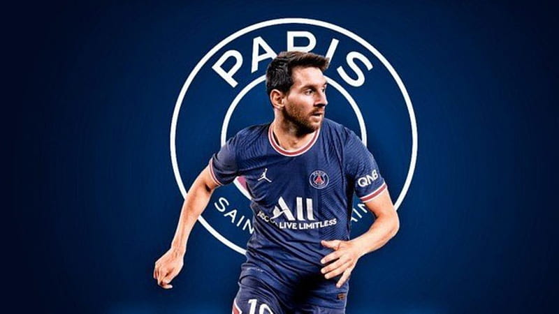 Lionel Messi In Blue PSG Logo Background Wearing Blue Sports Dress Messi, HD wallpaper