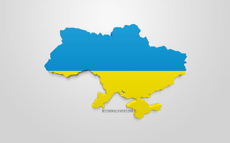 3d flag of Ukraine, map silhouette of Ukraine, 3d art, Ukraine 3d flag, Europe, Ukraine, geography, Ukraine 3d silhouette, HD wallpaper