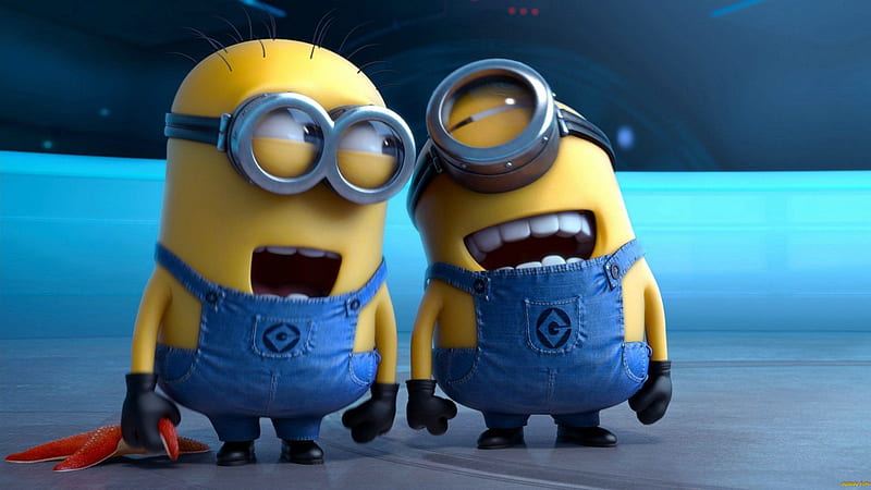 Smiley Minions In Blue Background Minions, HD wallpaper