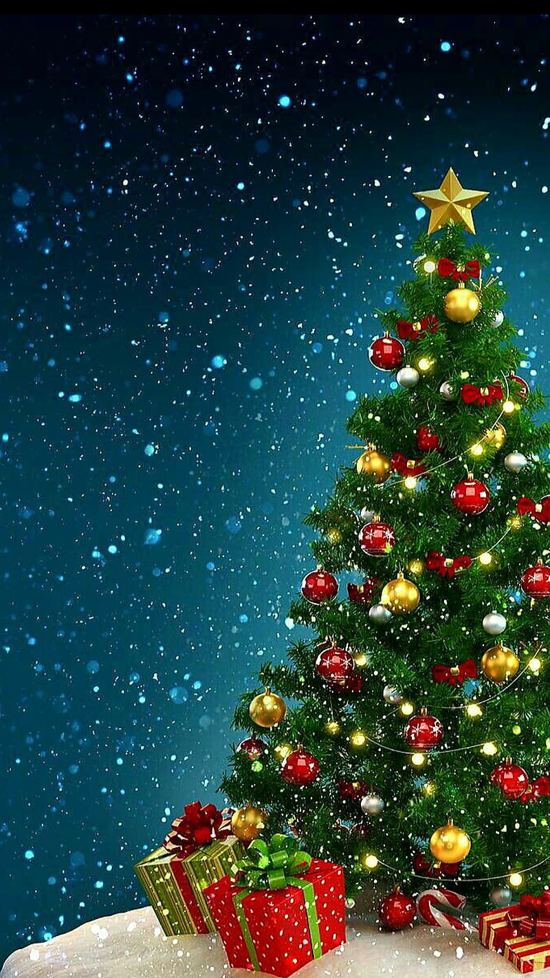 Christmas tree, decoration, gifts, holiday, new, snow, year, HD phone wallpaper