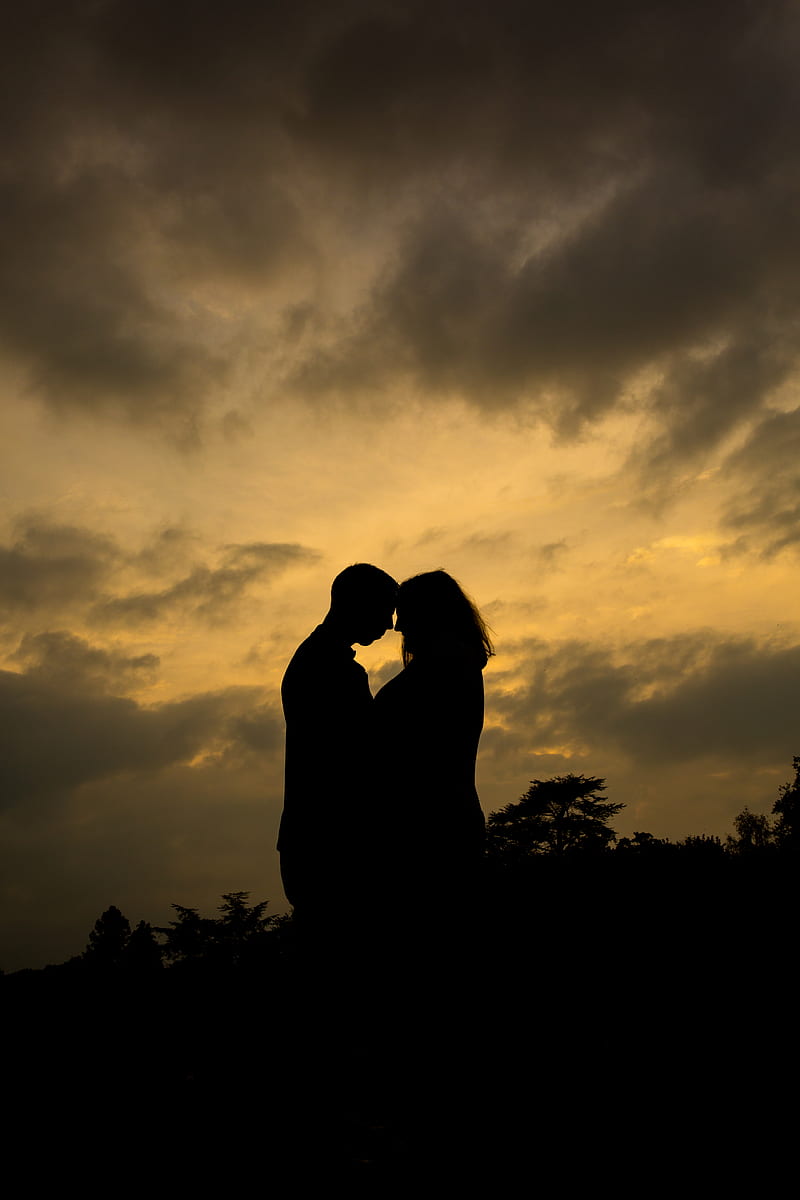 couple, hugs, love, silhouettes, dark, HD phone wallpaper