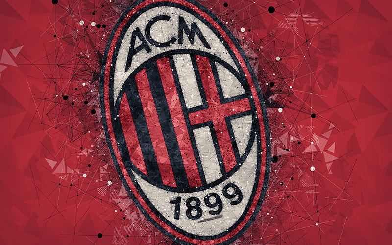 AC Milan Italian football club, creative art logo, geometric art, red abstract background, emblem, Serie A, Milan, Italy, football, HD wallpaper