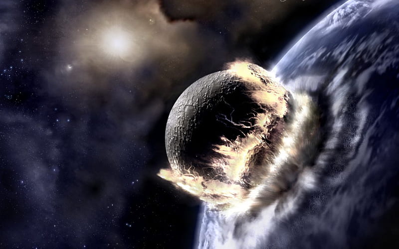 The collision of two planets, Planetary Collision, HD wallpaper