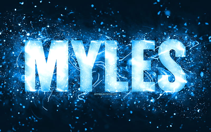 Happy Birtay Myles, blue neon lights, Myles name, creative, Myles Happy ...