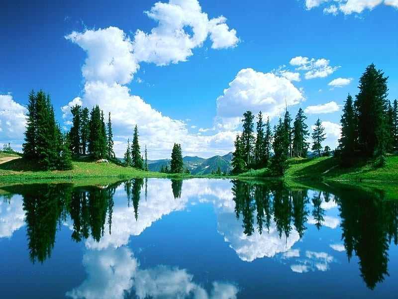 Lake, lakes, bonito, trees, sky, clouds, alpine, colorado, nature, blue, HD wallpaper