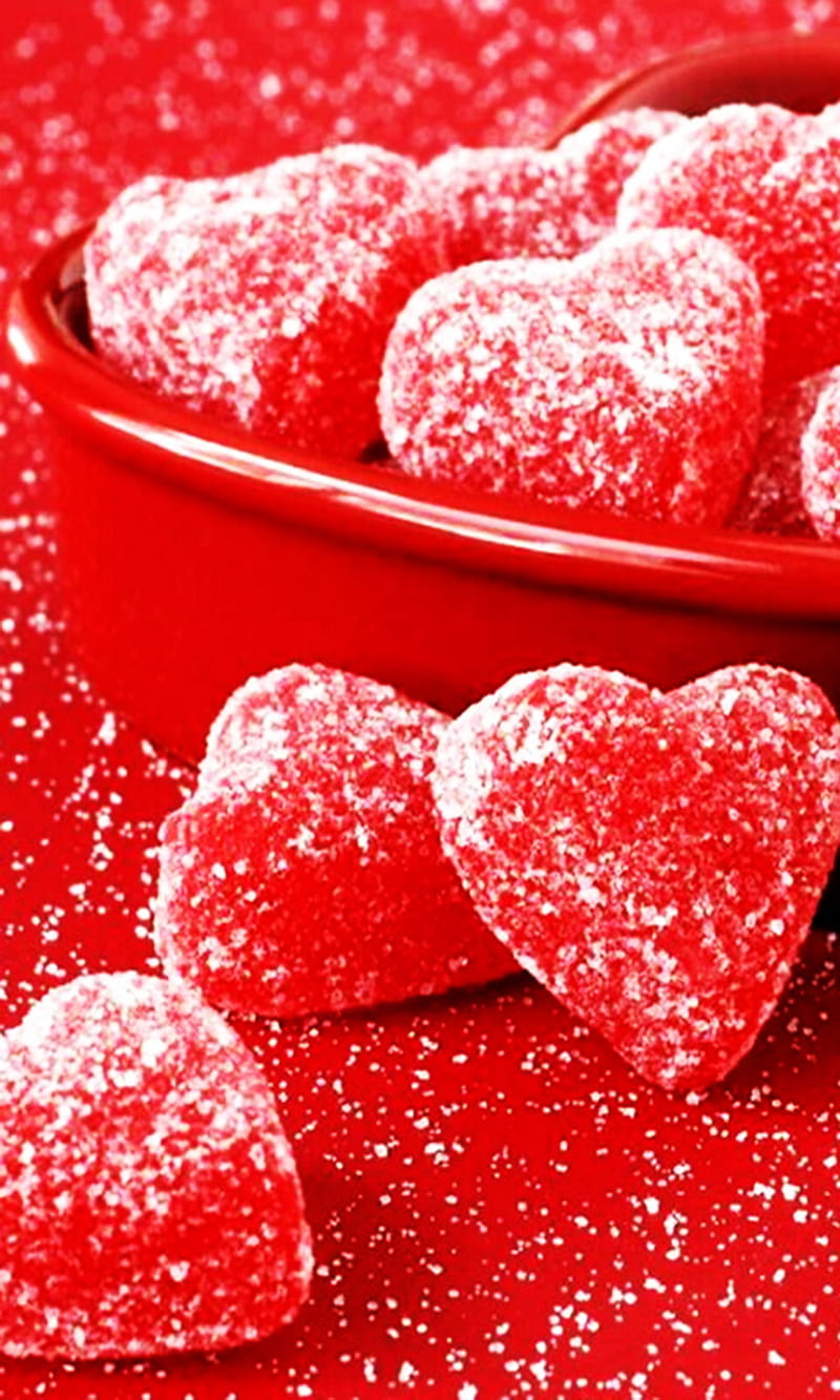 Sugar Hearts, corazones, love, red, sugar, sweets, HD phone wallpaper