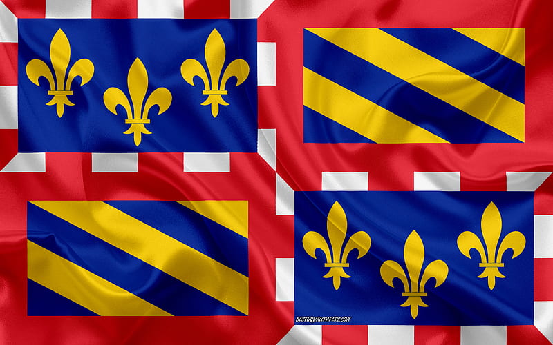 Flag of Burgundy French region, silk flag, regions of France, silk texture, Burgundy flag, creative art, Burgundy, France, HD wallpaper