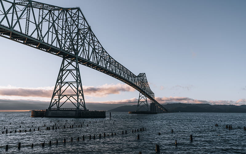 gray metal bridge over the sea during daytime, HD wallpaper