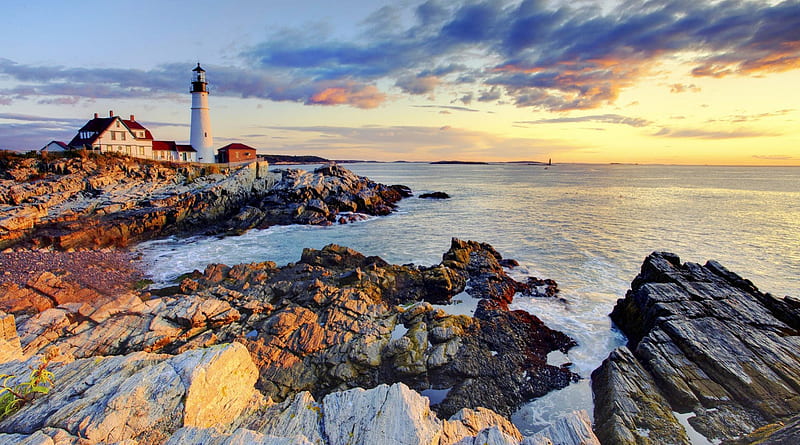 Port Lighthouse sea, landscape, lighthouse, HD wallpaper