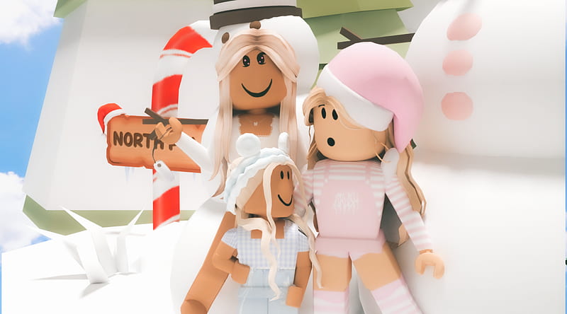 Family Holidays, aesthetic, christmas, gfx, girl, pastel, roblox, roblox gfx, snowman, trendy, HD wallpaper