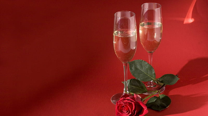 * For romantic minutes *, red rose, glass, romantic, rose, champaigne, flower, HD wallpaper