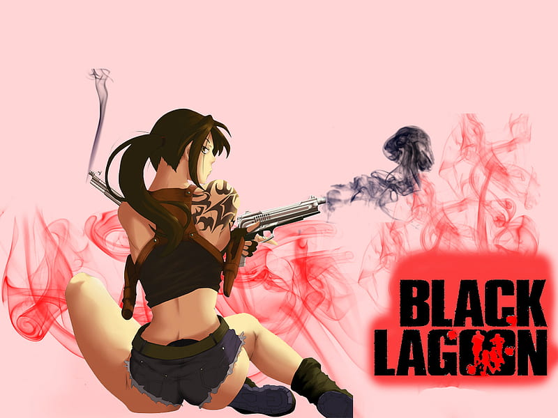 B-lagoon revy, hands, guns, lagoon, black, revy, smoke, 2, HD wallpaper