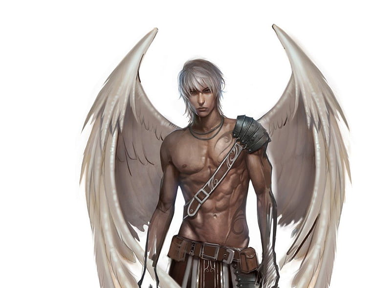 Anjo masculino de asa branca em estilo anime · Creative Fabrica