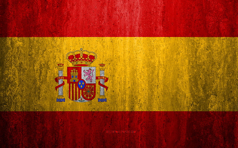 Flag of Spain stone background, grunge flag, Europe, Spain flag, grunge art, national symbols, Spain, stone texture, HD wallpaper