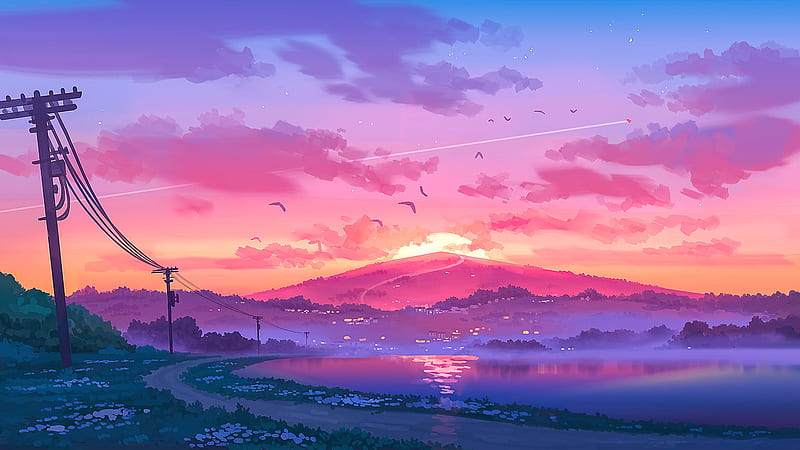 Artistic, Landscape, Lake, Sky, Sunset, HD wallpaper