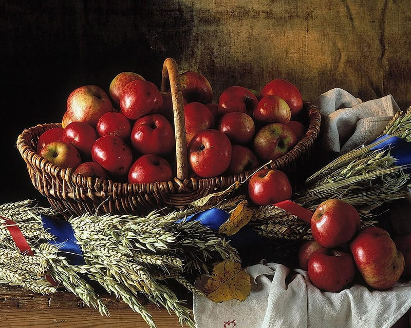 Thanksgiving Apple pie, basket, oats, apples, thanksgiving, HD wallpaper