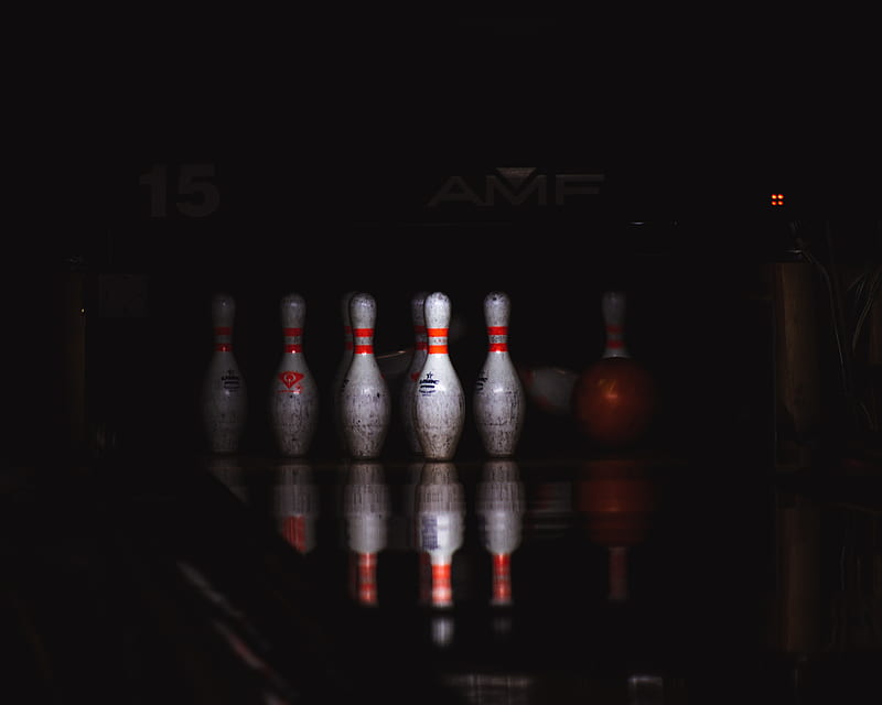 skittles, bowling, game, dark, reflection, HD wallpaper