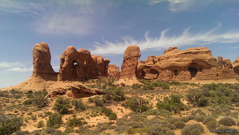Herd of Elephants, Double Arch, Moab, Utah, Moab, Elephants, Clouds, Desert, Herd, Nature, Utah, HD wallpaper