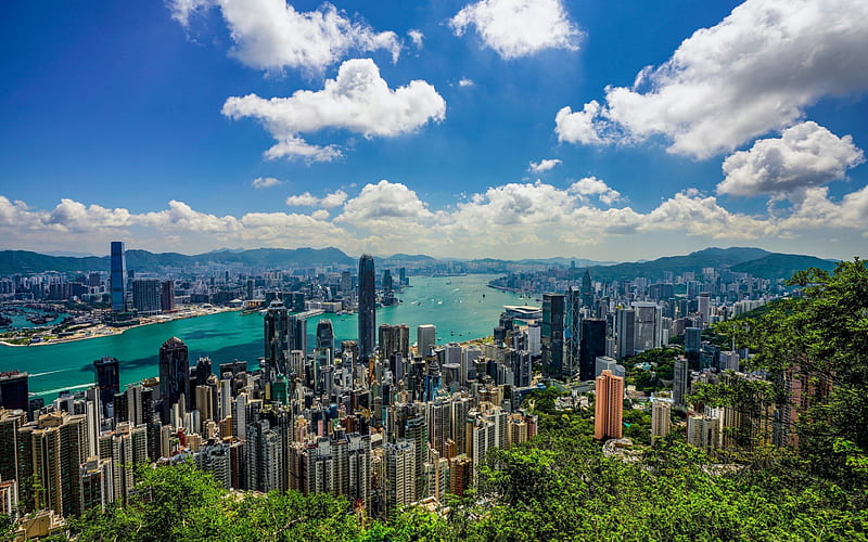 Hong Kong, Summer, metropolis, International Commerce Centre, cityscape, skyline, China, HD wallpaper