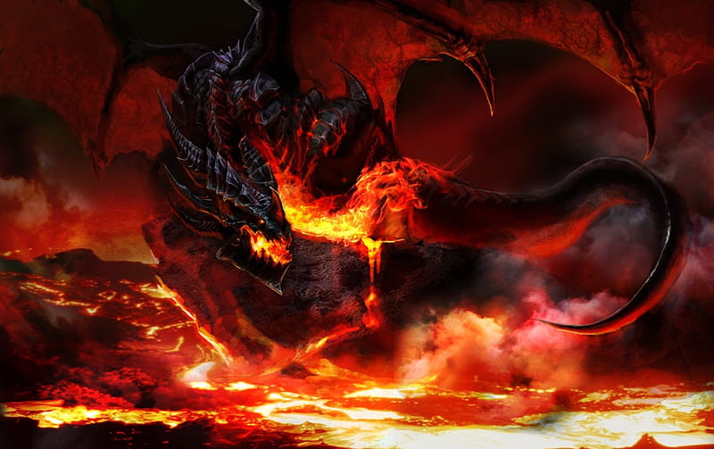 dragon, fire, larva, rock, HD wallpaper
