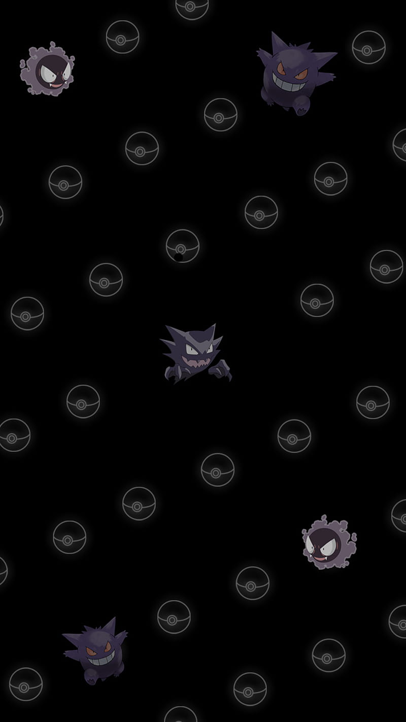 gengar, anime, black, cute, kawai, neon, pokeball, pokemon, pokemongo, HD phone wallpaper