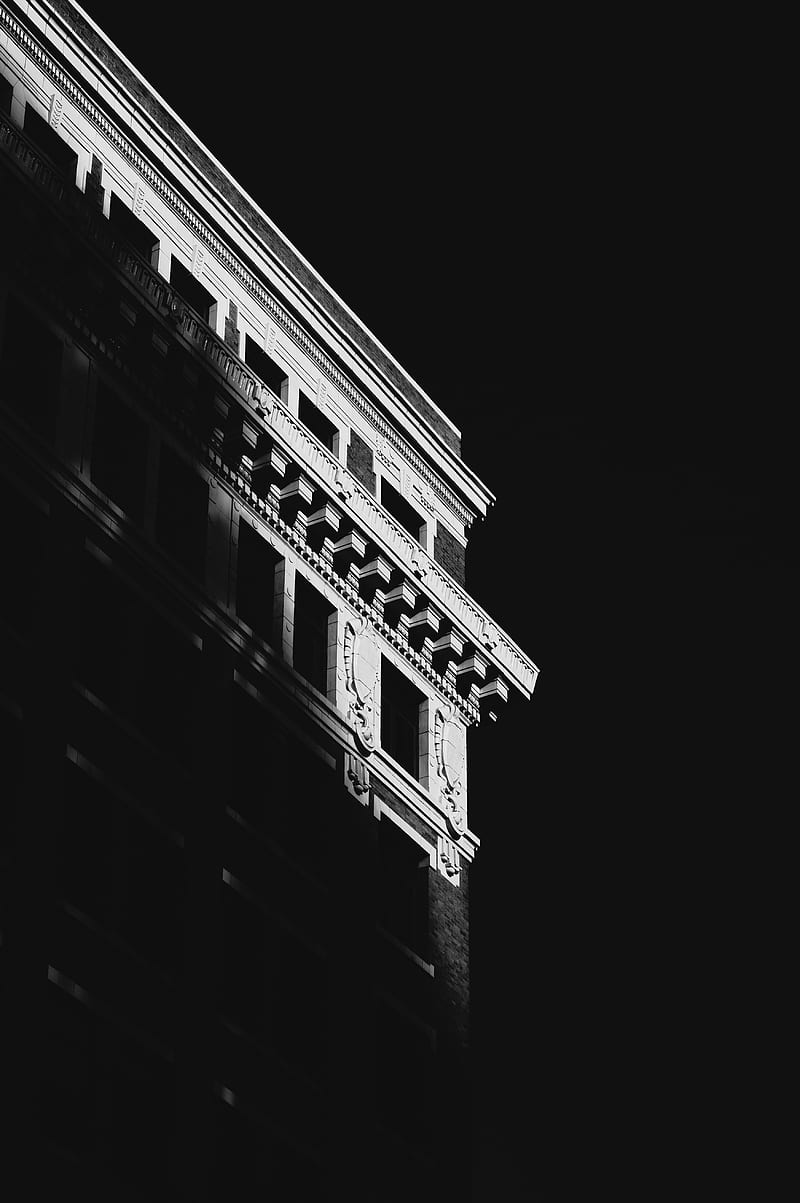 building, architecture, shadow, black and white, black, HD phone wallpaper