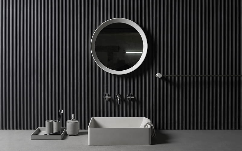 bathroom black design, modern apartment, interior idea, modern design, HD wallpaper