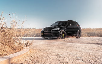 BMW X5M, Black X5, black SUV, tuning E70, USA, BMW, HD wallpaper