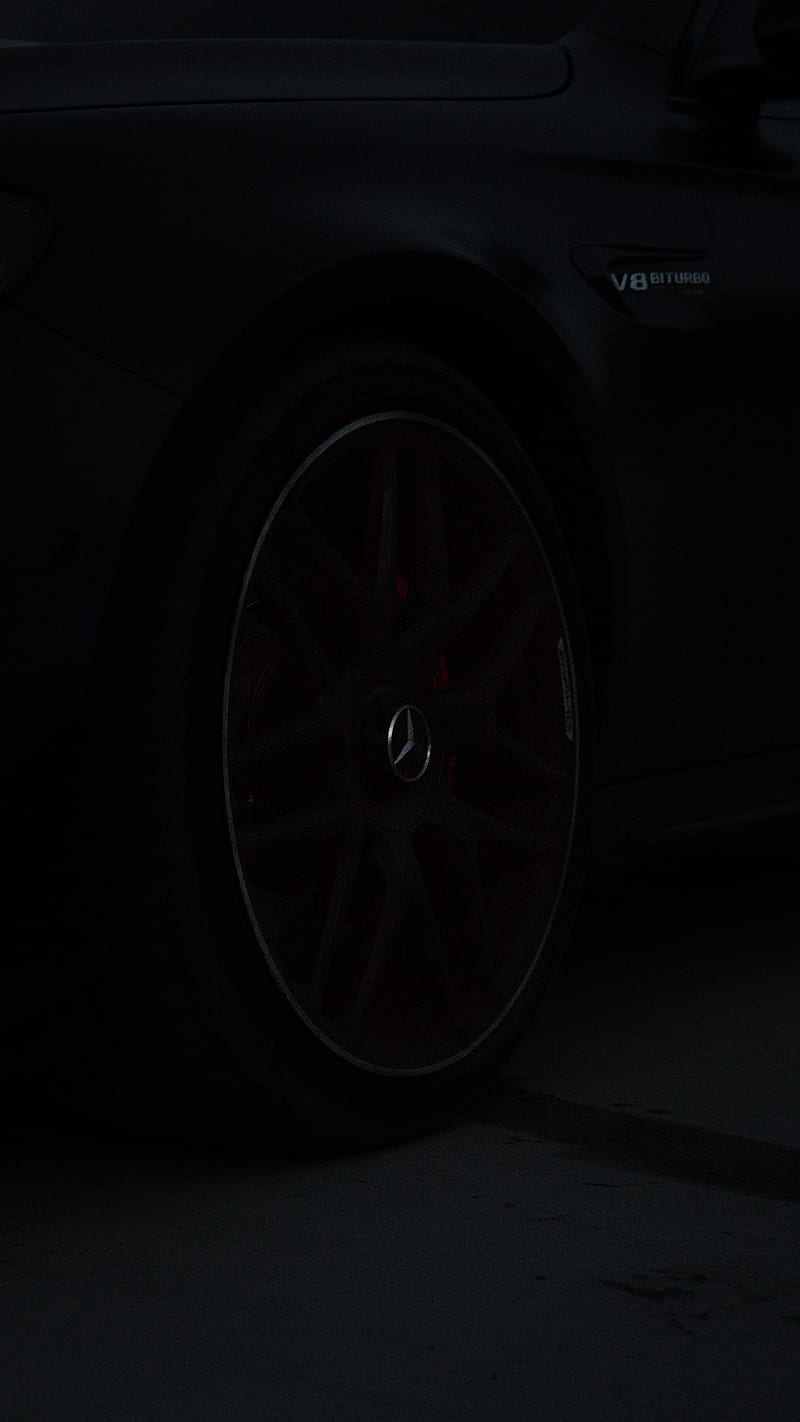 mercedes benz, car, wheel, dark, black, HD phone wallpaper