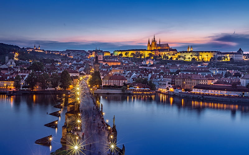 Czech Republic Prague Castle Charles Bridge Night, HD wallpaper