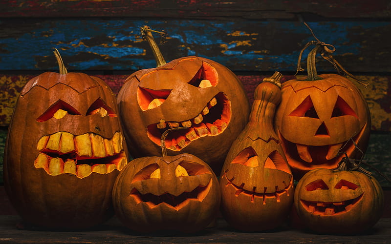 Halloween, scary, jack-o-lantern, pumpkin, HD wallpaper