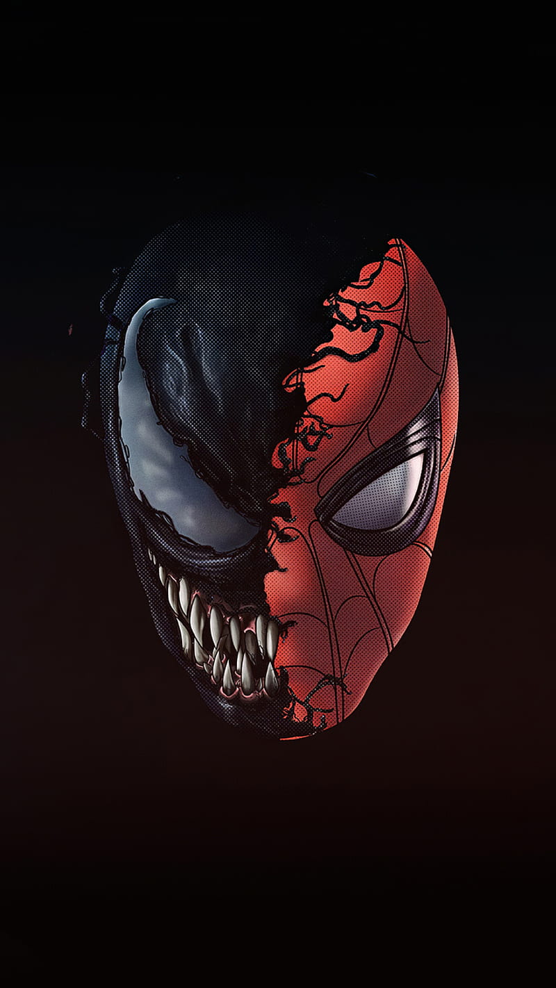 Spiderman x Venom, black, mask, movie, movies, red, HD phone wallpaper