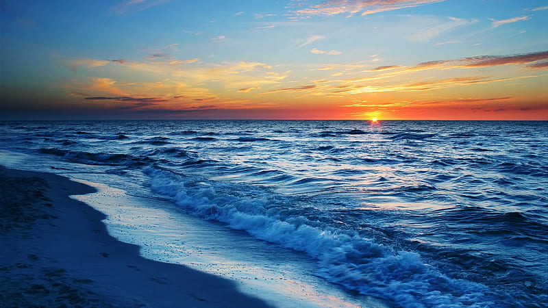 Waves Sea Calm Sunset, waves, sea, sunset, nature, HD wallpaper
