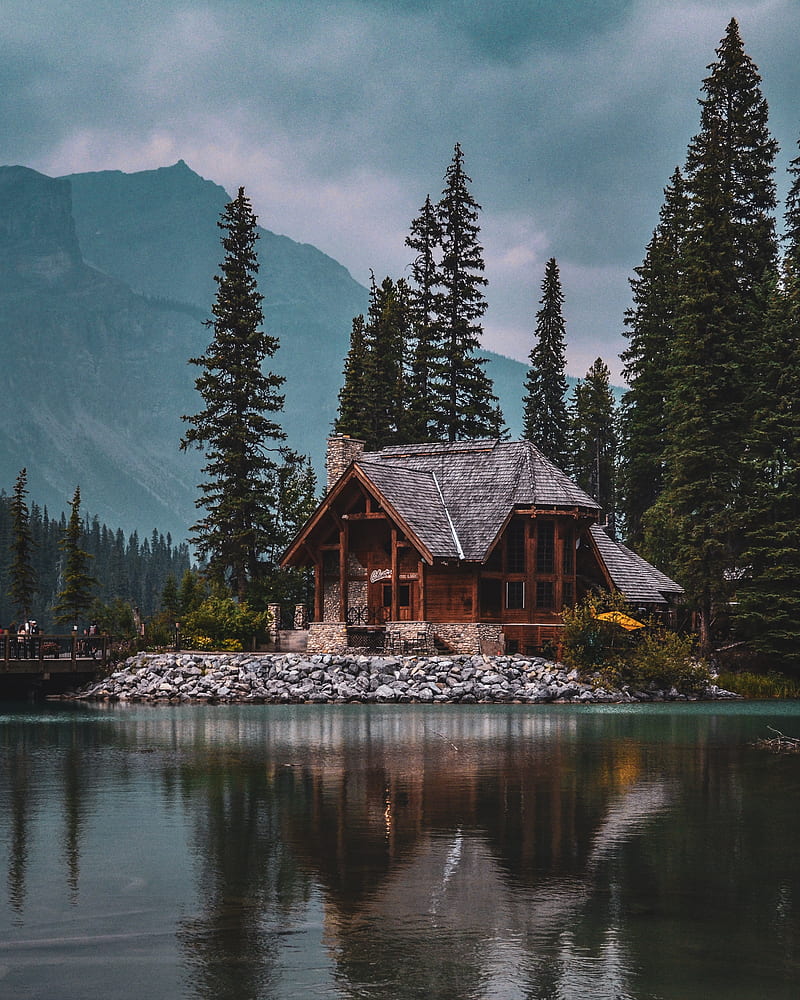 house, lake, harmony, silence, trees, forest, nature, HD phone wallpaper
