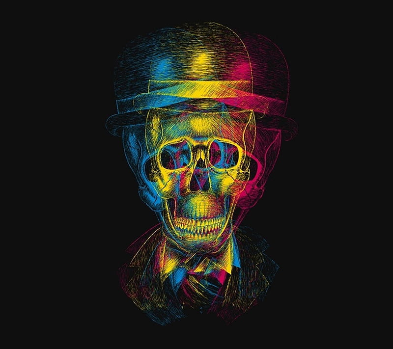 Rainbow Skull, colour, colourful, cool, neon, new, skeleton, HD wallpaper