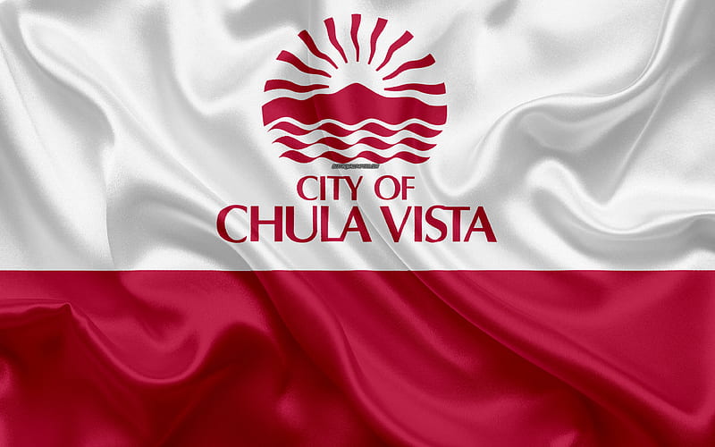 Flag of Chula Vista silk texture, American city, white red silk flag, Chula Vista flag, San Diego, California, USA, art, United States of America, Chula Vista, HD wallpaper