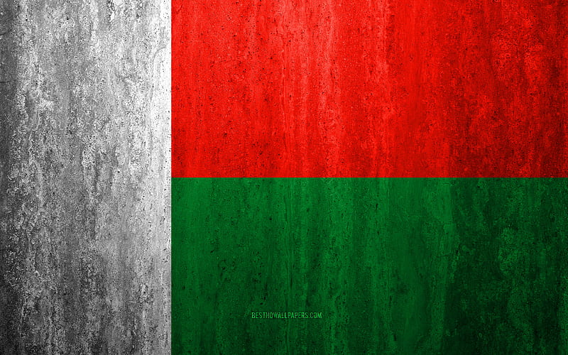 Flag of Madagascar stone background, grunge flag, Africa, Madagascar flag, grunge art, national symbols, Madagascar, stone texture, HD wallpaper