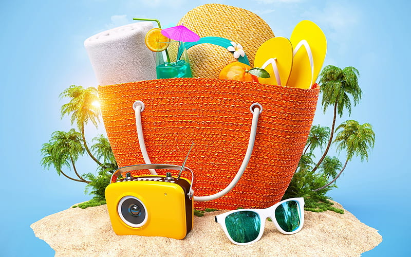 Beach accessories, concepts, recreation, travel, summer vacation, beach, summer, Tropical islands, HD wallpaper