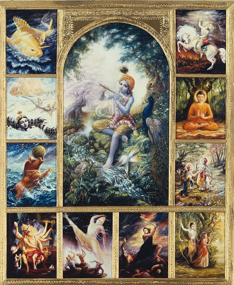 Krishna Dasavatar, hinduism, krishna, spiritual, HD phone wallpaper